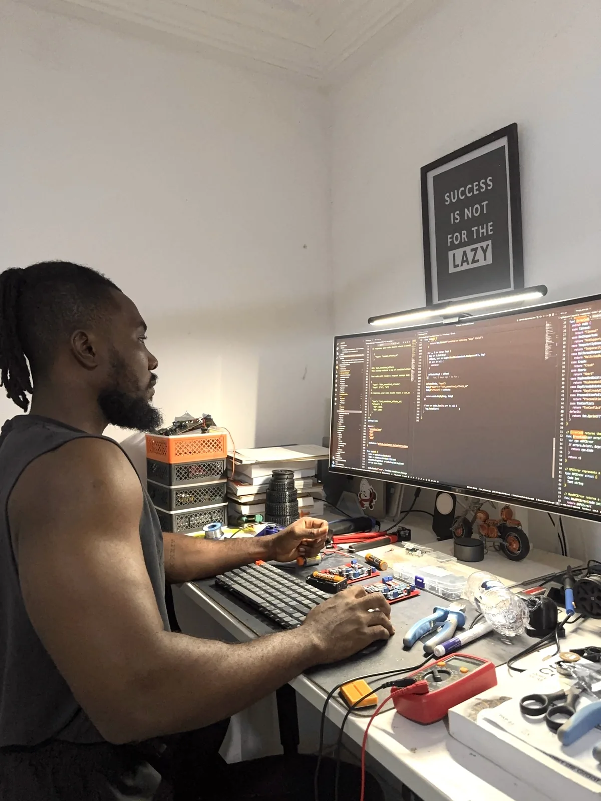 Romeo at his desk